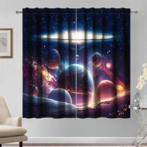 Kzzfqxb 107&times;160cm Rideaux Spatiaux 2 Panneaux, Univers de l'espace Galaxie Plan&egrave;tes Astrologie Rideaux Noirs pour Enfants Gar&ccedil;ons Adolescents, Draperies pour Salon Chambre &agrave; Coucher (miaocan, neuf)