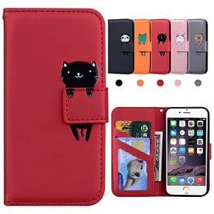 Kedic Coque iPhone 6s Plus, Coque iPhone 6 Plus, Housse iPhone 6s Plus, Rabat Flip Case,Antichoc TPU Etui de Protection avec [B&eacute;quille] [Fentes pour Cartes] pour iPhone 6 Plus/iPhone 6S Plus - Rouge (hui  ge, neuf)