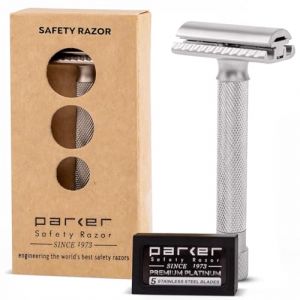 Parker Safety Razor Parker Variant de s&eacute;curit&eacute; r&eacute;glable Double Edge rasoir et 5 disques haut de gamme - satin Chrome (Taconic Shave & Parker Safety Razor, neuf)