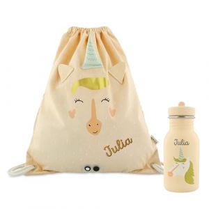 upstitch studio Trixie Sac à dos et gourde pour enfants, sac à dos de maternelle, sac à dos et gourde pour enfants, personnalisables avec nom individuel ou en kit, Motif licorne, Set: Turnbeutel + (upstitch studio, neuf)