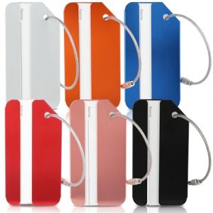 Etiquette valise - Etiquettes à bagage - Etiquettes bagages en aluminium - Lot de 6 - Design étanche avec étiquette nom et adresse-Câble en acier inoxydable-Convient aux valises et sacs (6 couleurs) (Dandestore, neuf)