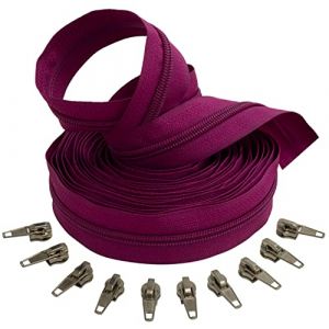 AERZETIX - C62664x5-C62926x10 - Kit de Fermeture &eacute;clair &agrave; glissi&egrave;re Spirale 5m N&deg;5 Couleur: Magenta fonc&eacute; + 10 curseurs Couleur Argent &agrave; verrou - en Nylon/m&eacute;tal - mercerie (Tuning, neuf)