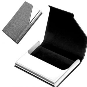 Porte Carte de Visite, Etui Carte de Visite Acier Inoxydable, Porte Carte Cuir, Étui Cartes de Visite Professionnel avec Fermeture Magnétique, pour Carte de Visite, Carte de Crédit (Gris) (Newbilty OU, neuf)