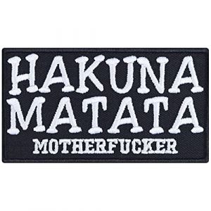 Écusson Thermocollant "HAKUNA MATATA motherfucker" - Patch Le Roi Lion à Coudre/à Repasser, Écusson Biker, Appliqué pour Veste/Gilet/Jeans | 90x50mm (EXPRESS-STICKEREI, neuf)