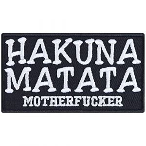 Hakuna Matata Écusson thermocollant amusant Roi Lion Hipster Patch thermocollant Rocker Biker Cadeau pour hommes/femmes DIY Application pour blouson/gilet/jeans 90 x 50 mm (EXPRESS-STICKEREI, neuf)