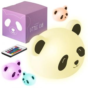 Madrigal Panda - Veilleuse pour chambre d'enfant - USB-C rechargeable avec t&eacute;l&eacute;commande - Lumi&egrave;re multicolore et chaude - Silcone doux et non toxique - Fonction minuterie - Panda arc-en-ciel (Atomium Store, neuf)