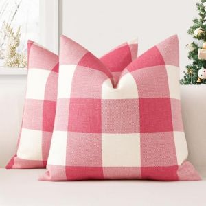 JOTOM Lot de 2 Housses de Coussin 45x45 cm de Plaid Classique de Noël Housses de Coussin Maison de Campagne Taie d'oreiller Décoratifs pour Canapé, Salon et Lit(Rose) (Jotom Europe, neuf)