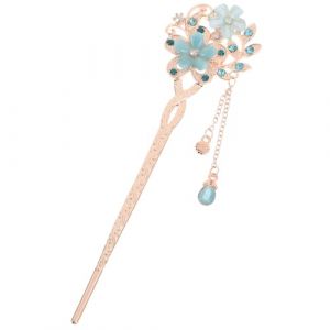 POPETPOP B&acirc;ton de Cheveux Chinois Vintage avec Strass et Pompon &Eacute;pingle Coiffure &Eacute;l&eacute;gante pour Femmes Accessoire Traditionnel Chinois pour Styles Droits Boucl&eacute;s et Tress&eacute;s (Riser Treasure, neuf)