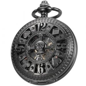 Tiong Montre de poche m&eacute;canique Steampunk vintage unique avec squelette creux, chiffres romains, livr&eacute;e avec cha&icirc;ne et bo&icirc;te cadeau pour hommes, R&eacute;tro (YITIAN-EU, neuf)