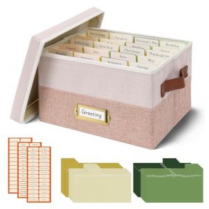 Vienrose Organisateur de Cartes de V&oelig;ux en Lin, Bo&icirc;te de Rangement Pliable avec 20 Intercalaires Amovibles et 84 &Eacute;tiquettes Autocollantes pour Photos Cartes Postales et Enveloppes (Rose) (Vienrose EU, neuf)