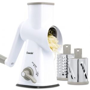 Râpe à Fromage Rotative, Râpe à Fromage Manuelle avec 3 Lames de Tambour Détachables, Râpe à Légumes Facile à Nettoyer pour Une Coupe Rapide et Différente (Grey+White) (Geedel Kitchenware LLC, neuf)