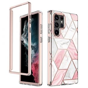 GOBY Coque pour Samsung S23 Ultra avec Paillette Caméra Protection&Bumper, Housse Étui Arrière pour Galaxy S23 Ultra 5G Antichoc,Brillant,Paillettes,Coque pour Samsung S23 Ultra Marbre,Rose (GOBY, neuf)