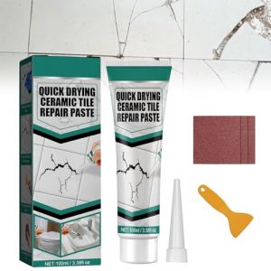 Kit de Réparation de Baignoire,Mortier Pour du Carrelage,Kit Reparation Carrelage,Reparation Carrelage Blanc,Kit de Réparation de Carrelage et Fissures de Baignoire,pour Réparer les Rayures (Poseidoneye, neuf)