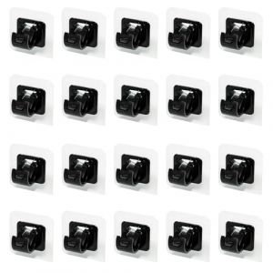 HERKINDNESS Lot de 20 supports de tringle &agrave; rideaux noirs - Supports de serrage autocollants - Petits supports de tringle &agrave; rideaux - Pour cuisine et salle de bain (HERKINDNESS, neuf)