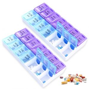 MYLERCT 2 Pi&egrave;ces Boite Medicaments Rangement, Pilulier Semainier Matin et Soir avec 2 Compartiments, Boite Medicaments 7 Jours Matin Soir, Bleu et Violet, pour Comprim&eacute;s,Huile Poisson,Vitamines (MYLERCT, neuf)