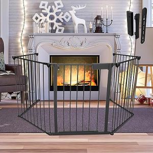 Joparri Barrière de protection de cheminée, en métal, 310 cm, 5 éléments, avec porte de sécurité, 65 x 75 cm, pliable, pour sécurité des enfants, noire (LILYLILY, neuf)