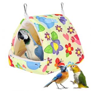 Lit pour oiseau pour cage d'hiver chaud avec crochet de suspension - Accessoires de cage pour petits oiseaux, perruches, calopsittes, calopsittes, conures, hamster (jaune, M) (Fnaobai, neuf)