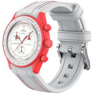 REBANDACE Bracelet pour montre Omega x Swatch MoonSwatch 20mm,Bracelet de Remplacement en Silicone Souple Omega Swatch Speedmaster,Courb&eacute; Moonswatch Bracelet Hommes et Femmes (Ligne rouge blanche) (SANBUTC, neuf)