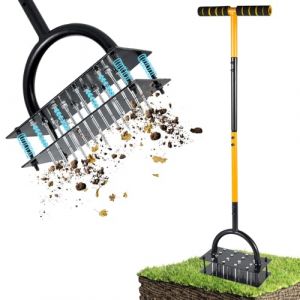 Rocky&Chao Aérateur Manuel pour pelouse – Outil de Jardin à Double Plaque avec 16 Pointes et 4 Ressorts, poignée en T, idéal pour sols compacts et Entretien du Gazon (Myriad Choices, neuf)
