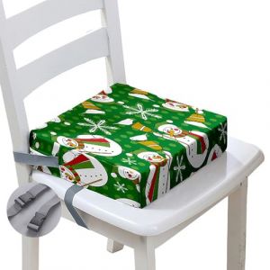 Hiseng Rehausseur Chaise Enfant, Coussin Si&egrave;ge Sur&eacute;lev&eacute;e Imprim&eacute;s No&euml;l Coussin Rehausseur Chaise de Salle &agrave; Manger Portable Amovible, avec 2 Ceinture de S&eacute;curit&eacute; (Bonhomme de Neige,40x40x10cm) (Hiseng, neuf)