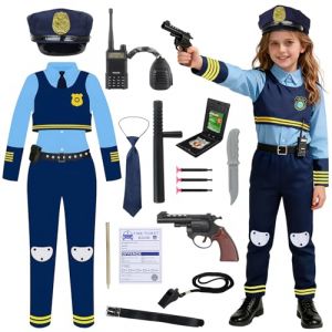 VICTERR 14 PCS Costume de police pour fille,Deguisement policier enfant pour costume de carnaval, cosplay, tenue de police de Police pour Tenues de Cosplay de Flic (110-120) (xinmaike, neuf)