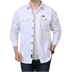 Hommes &agrave; Manches Longues Militaire Boutonn&eacute; Cargo Chemise Coton Tactique Formation Randonn&eacute;e Travail Lot de Chemises Veste en Jean Homme Longue Blouson S&eacute;chage Pas Cher Et&eacute; (Blanc,6XL,6XL) (JIER, neuf)