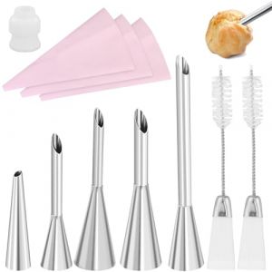 5 Douilles Pâtisserie Petit Choux et 3 Poches à Douille en Silicone Réutilisable, Douilles Professionnelles en Acier Inoxydable à Garnir, Cupcake Puffs Injection Seringue(1 Adaptateur) (CARANNAC LTD, neuf)