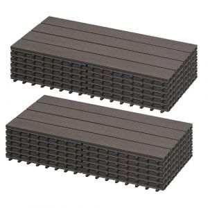Laneetal Lot de 12 Carreaux de Terrasse à Lattes en WPC, Carreaux Extérieur pour Jardin, Dalle de Terrasse Clipsable en Composite à Emboîtement, Patio, Balcon, 30x60cm, Effet Bois, Café (cg_europa, neuf)