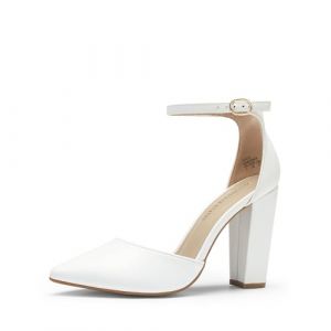 DREAM PAIRS Escarpins Femme Talon &Eacute;pais 10cm Bout Pointu Chaussures de Soir&eacute;e Mariage avec Bride &agrave; la Cheville Confortables Antid&eacute;rapantes,Size 41,Blanc/PU,Coco (dreampairsEU, neuf)