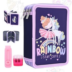 ComPDCVD Trousse &agrave; Crayons de Grande Capacit&eacute; Organisateur de Trousse &agrave; Crayons Couleur Trousses crayonss Trousses Scolaire pour &eacute;tudiants avec Fermeture Glissi&egrave;Re 3 Couches Sac Rangement(Violet) (CHENDUKJ, neuf)