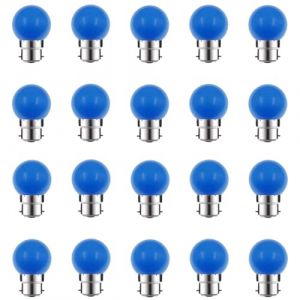 ZFQ Ampoule LED Couleur B22-Paquet de 20 2W équivalente 20W B22 Baïonnette Ampoules Guirlande Couleur LED Ampoules de Noël BC Cap, pour Maison Bar Fête Décoration d'ambiance,Bleu (ZFQ, neuf)