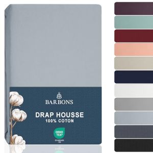 Barbons Drap Housse 90x200 cm, 100% Coton Draps Housses Certifi&eacute; Oeko-TEX Premium Drap-Housse en Jersey pour Matelas Bonnet jusqu'&agrave; 25 cm - Bleu Clair 90 x 200 cm (Jeel-Online, neuf)