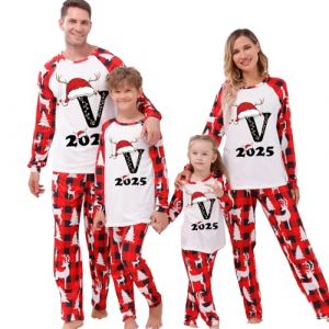Pyjama de No&euml;l Famille, Ensemble Pyjama Noel Famille Arbre de No&euml;l 26 Lettres Impirm&eacute; Pajamas de Familles Set Rouge Arbre de No&euml;l Nouvelle Ann&eacute;e Comm&eacute;moration Papa M&egrave;re Enfant B&eacute;b&eacute; V (UoUa1245, neuf)