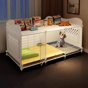 Caisse pour chien moderne Meubles, 105 cm Grande cage pour chien &agrave; usage domestique avec plateau, adapt&eacute;e aux chenils int&eacute;rieurs avec espace de toilette s&eacute;par&eacute;, con&ccedil;ue pour les petites races de chiens (JIEHAOOO, neuf)