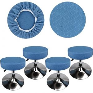 HuaLiSiJi Housse Tabouret Rond 30-40 cm Housse de Tabouret en Tissu Luxueux Rond, Extensible Infroissable Lavable Anti-poussi&egrave;re Doux et Durable (4, Bleu) (HuaLiSiJi, neuf)