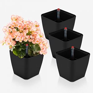 CPROSP 4pcs Pot à Réserve d'eau Interieur Noir, Pot de Fleur Auto Arrosage 13,7 * 13,5 cm, Bac à Fleurs Auto-Irrigation avec Jauge de Niveau (CPROSP, neuf)