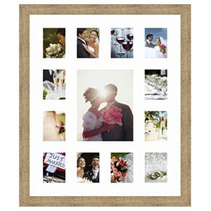 Cadres Photos p&ecirc;le m&ecirc;le multivues Super Blanc 12 Photo(s) 9x12 and 1 Photo(s) 20x25 Passe Partout, Cadre Photo Mural 50x60 cm Naturel Beige, 3.5 cm de Largeur (RK Cadres, neuf)