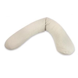 Theraline Coussin de grossesse et d'allaitement original - 190 cm - Coussin de positionnement lat&eacute;ral - Microperles - Avec taie d'oreiller d'allaitement - Beige sable - Mousseline (VinFiz, neuf)