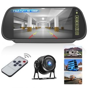 CAMECHO Caméra de recul HD Rétroviseur Dashcam avec 7 Pouces IPS écran Tactile, 1080P Vision Nocturne en Couleur caméra de recul étanche, Soutien pour Les Images Miroir+Télécommande (DC 12-24V) (Icamecho, neuf)