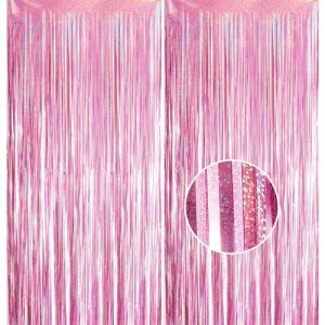 YAAVAAW Lot de 2 rideaux à franges en aluminium pailleté pour anniversaire, école, remise de diplôme, enterrement de vie de jeune fille, 1 x 2,5 m, rose (GAOSHUONUO STORE, neuf)