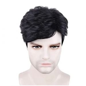 AMONIDA Perruque Courte Boucl&eacute;e Noire pour Hommes, Filet Int&eacute;rieur &eacute;lastique &eacute;l&eacute;gant pour Rendez-vous, F&ecirc;te Costum&eacute;e, Perruque Synth&eacute;tique R&eacute;sistante &agrave; la Chaleur pour Hommes, Courte Noire (Neufday ss, neuf)