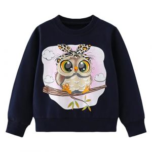Pilipulu Sweat Enfant Fille Col Rond Sweatshirt Filles Licorne Lapin Pull Enfant Coton pour 6 Ans, Hibou/Bleu fonc&eacute; (Pilipulu, neuf)