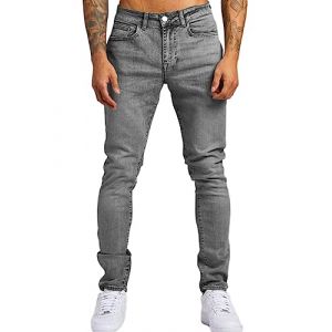 Oanviso Jean Trou&eacute; Homme Style Hip Hop D&eacute;truit Trou Pantalon en Denim Extensible Couleur Unie Jeans Trou Cass&eacute; Streetwear Jeans Moulants Trekking Grande Taille A Gris XXL (Osheoiso Inc., neuf)