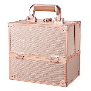 Mallette Maquillage Mallette à Onglerie Vanity Valise Maquillage Mallette Rangement Makeup Case Malette Cosmétique Esthetiqué Coiffure Bijoux Boîtes Beauty Case de Voyage Cadeau pour Femmes, Or Rosé (Xaigor, neuf)