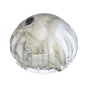Bonnet de douche gris loup pour femme Bonnet de douche imperméable réutilisable Double bLayers Bonnet de bain élastique avec doublure en Peva douce et confortable Bonnet pour douche (changfengZA, neuf)