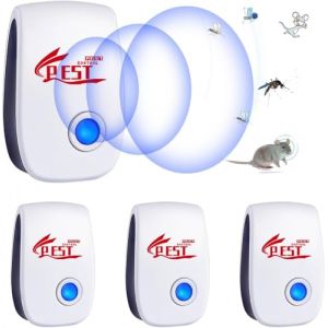 Répulsif Ultrason Anti-Rongeurs Insectes, 4 Pack Ultrason Anti Moustique Ultrason Souris et Rats, Intérieur Répulsif Électronique Insectes pour Souris, Rats Fourmis Araignées Moustiques (EU NWDA, neuf)