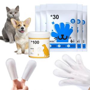 Lot de 30 gants de nettoyage jetables pour chien et chat et 100 doigts pour animaux de compagnie - Gants de nettoyage jetables pour oreilles, menton, yeux - Gant de toilette jetable pour le nettoyage (BROWNKNOT, neuf)