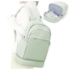 suradar Sac à dos Sport Avec Compartiment à Chaussures et Poche Humide, Sac à dos de Voyage Pliable pour Femmes, Grand Sac à dos de Voyage Femme Imperméable, Sac à dos Décontracté Vert Blanc (YQSD, neuf)