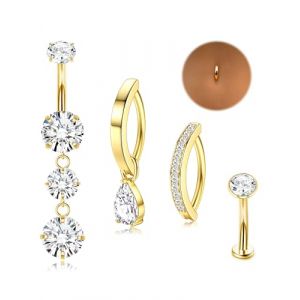 Chriscoco 14G Piercing Nombril Acier Chirurgical Argent/Or, Piercing Nombril Anneau CZ Piercing au Nombril Grossesse pour Femmes Clicker Piercings au Nombril Bijoux,12-G (TOIMOI JEWELRY, neuf)