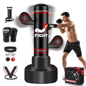 NZQXJXZ Sac de Frappe Adulte, 180cm Sac de Boxe Autoportant avec Gants de Boxe, Pompe, Corde à Sauter et Balle de Réflexe, Sac de Frappe Gonflable pour Hommes pour Entraînement Muay Thai MMA Fitness (Sumcoolstore, neuf)